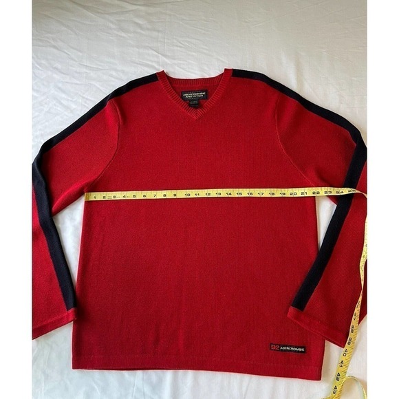 VINTAGE Abercrombie & Fitch Sweater Mens Large Heavyweight Knit Preppy Red Y2K - Picture 5 of 6